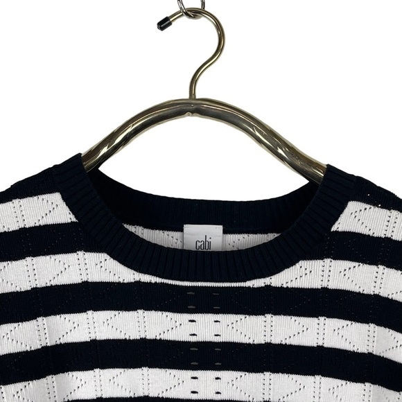 CABI 5832 RUNWAY PULLOVER STRIPED KNIT SHORT SLEEVE LACE UP BOW SWEATER - Picture 4 of 12